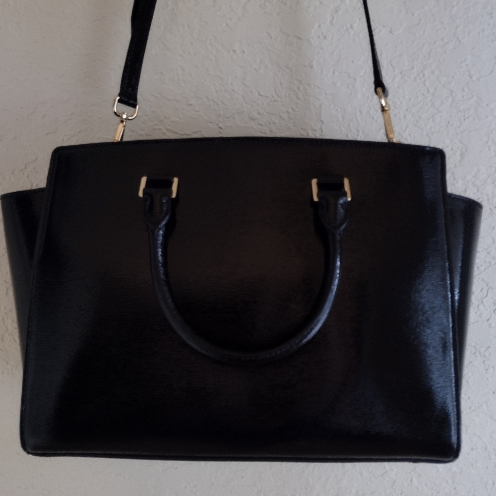 Michael Kors Selma Satchel Patent Leather Black Crossbody Bag - Picture 6 of 12